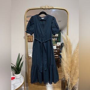 Navy linen eyelet dress